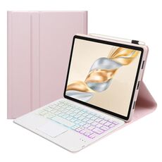 Per Honor Pad X9 Pro 11.5 AH28-AS Custodia per tablet in pelle con tastiera Bluetooth retroilluminata staccabile ultrasottile con touchpad (rosa bianco)