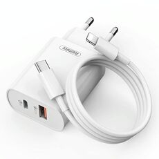 Caricabatterie rapido REMAX RP-U37 18W QC+PD con cavo da 1 m tipo C a 8 pin, tipo di spina: spina UE (bianco)