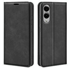 Per Samsung Galaxy S25 Edge 5G Custodia in pelle con ventosa magnetica Retro-skin (nero)