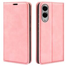 Per Samsung Galaxy S25 Edge 5G Custodia in pelle con ventosa magnetica Retro-skin (rosa)