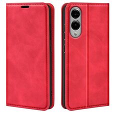 Per Samsung Galaxy S25 Edge 5G Custodia in pelle con ventosa magnetica Retro-skin (rosso)