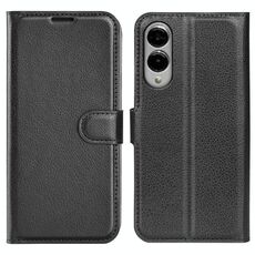 Per Samsung Galaxy S25 Edge 5G Custodia per telefono in pelle con texture Litchi orizzontale con supporto (nero)