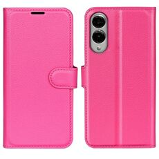 Per Samsung Galaxy S25 Edge 5G Custodia per telefono in pelle con texture Litchi orizzontale con supporto (rosso rosa)