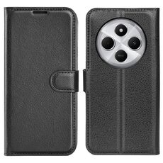 Custodia per telefono in pelle con supporto e flip orizzontale con texture Litchi per Xiaomi Redmi 14C 4G (nera)
