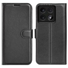 Custodia per telefono in pelle con texture Litchi per Xiaomi 14T Pro con supporto e flip orizzontale (nero)