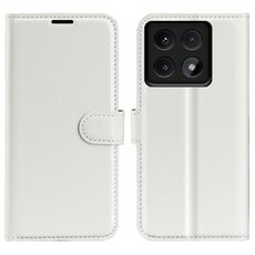 Custodia per telefono in pelle con texture Litchi per Xiaomi 14T Pro con supporto e flip orizzontale (bianca)