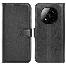 Custodia per telefono in pelle con texture Litchi e supporto per Xiaomi Redmi Note 14 Pro+ (nero)