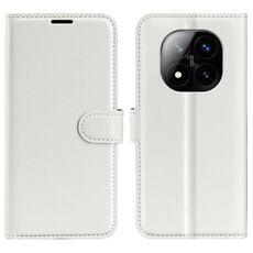 Custodia per telefono in pelle con flip orizzontale con texture Litchi per Xiaomi Redmi Note 14 Pro+ e supporto (bianca)