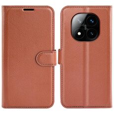 Custodia a libro orizzontale in pelle con supporto per Xiaomi Redmi Note 14 Pro+, motivo Litchi (marrone)