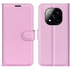 Custodia per telefono in pelle con flip orizzontale e supporto per Xiaomi Redmi Note 14 Pro+, motivo litchi (rosa)