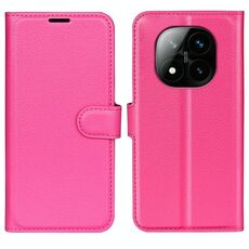 Custodia a libro orizzontale in pelle con supporto per Xiaomi Redmi Note 14 Pro+, motivo Litchi Texture, con chiusura a scatto (rosso rosa)