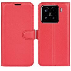 Custodia per telefono in pelle con supporto e flip orizzontale con texture Litchi per Xiaomi 15 (rosso)