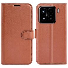 Custodia a libro orizzontale in pelle con supporto per Xiaomi 15 Litchi Texture (marrone)