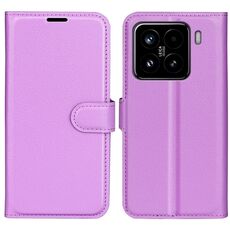 Custodia per telefono in pelle con supporto e flip orizzontale con texture Litchi per Xiaomi 15 (viola)