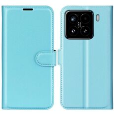 Custodia per telefono in pelle con texture Litchi per Xiaomi 15 con supporto (blu)