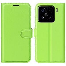 Custodia per telefono in pelle con texture Litchi per Xiaomi 15 con supporto (verde)