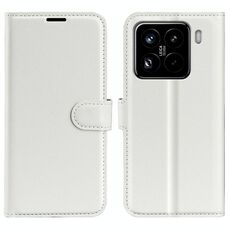 Custodia per telefono in pelle con texture Litchi per Xiaomi 15 Pro con supporto e flip orizzontale (bianca)