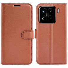 Custodia per telefono in pelle con flip orizzontale e supporto per Xiaomi 15 Pro con texture Litchi (marrone)