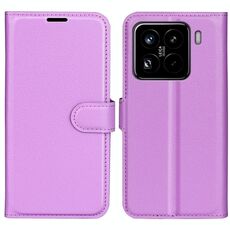 Custodia per telefono in pelle con flip orizzontale e texture Litchi per Xiaomi 15 Pro con supporto (viola)