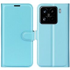 Custodia per telefono in pelle con texture Litchi per Xiaomi 15 Pro con supporto e flip orizzontale (blu)