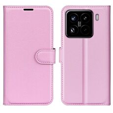 Custodia per telefono in pelle con flip orizzontale e supporto per Xiaomi 15 Pro con texture Litchi (rosa)