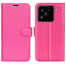 Custodia per telefono in pelle con texture Litchi e supporto per Xiaomi 15 Pro (rosso rosa)
