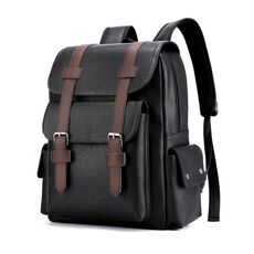 Zaino da viaggio per laptop di grande capacità in pelle PU OUMANTU 975, borsa da scuola casual (nero)