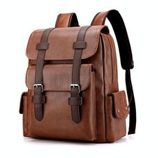 Zaino da viaggio per laptop di grande capacità in pelle PU OUMANTU 975, borsa da scuola casual (marrone chiaro)