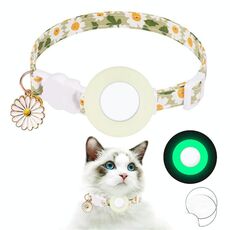 Per AirTag Tracker Custodia in silicone Piccola Daisy Pet Collar Collare per cani con campanello e pellicola anteriore e posteriore (verde luminoso)