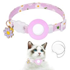 Per AirTag Tracker Custodia in silicone Piccola Daisy Pet Collar Collare per cani con campanello e pellicola anteriore e posteriore (viola)