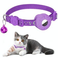Per AirTag Tracker Custodia in silicone riflettente stelle e luna gatti cani collare per animali domestici con campanello (viola)