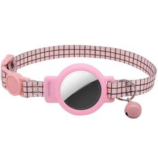 Per AirTag Tracker Custodia in silicone Collare per gatti domestici Cinghia di posizionamento Collare anti-soffocamento per gatti con campanello (griglia rosa)