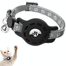 Per AirTag Tracker Custodia in silicone per localizzatore di collare per animali domestici Custodia protettiva Collare per gatti riflettente con campanello (grigio)
