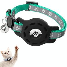 Per AirTag Tracker Custodia in silicone per localizzatore di collare per animali domestici Custodia protettiva Collare per gatti riflettente con campanello (verde)