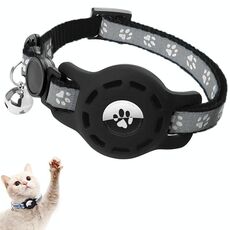 Per AirTag Tracker Custodia in silicone per localizzatore di collare per animali domestici Custodia protettiva Collare per gatti riflettente con campanello (nero)