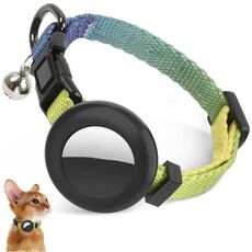 Per AirTag Tracker Custodia in silicone Collare per gatti con sfumatura arcobaleno con campanello (giallo sfumato)