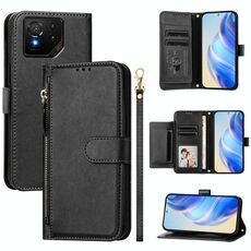 Per Asus ROG Phone 9 / Phone 9 Pro Custodia in pelle con cerniera e slot multi-scheda (nera)
