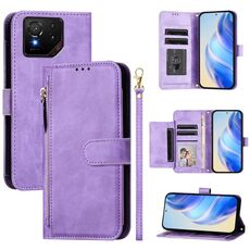 Per Asus ROG Phone 9 / Phone 9 Pro Custodia in pelle con cerniera e slot multi-scheda (viola)