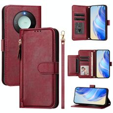 Per Honor X60 / X9c Smart Multi-Card Slots Zipper Wallet Custodia in pelle per telefono (rosso scuro)