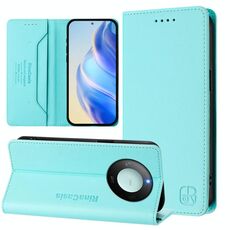 Per Honor X60 / X9c Smart RC01 Custodia per telefono in pelle RFID con ventosa magnetica a doppia piega (verde menta)