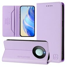 Per Honor X60 / X9c Smart RC01 Custodia per telefono in pelle RFID con ventosa magnetica a doppia piega (viola chiaro)