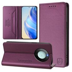 Per Honor X60 / X9c Smart RC01 Custodia per telefono in pelle RFID con ventosa magnetica a doppia piega (viola)