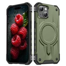 Per iPhone 15 Straship MagSafe TPU Hybrid PC Phone Case (verde militare)