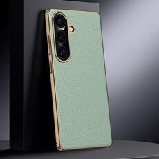 Per Samsung Galaxy S25+ 5G Custodia per telefono in vera pelle per PC (verde)