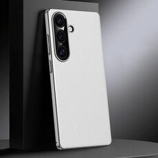 Per Samsung Galaxy S25+ 5G Custodia per telefono in vera pelle per PC (bianca)