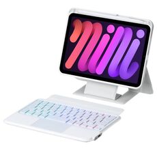 Per iPad mini 2024 / mini 6 Supporto galleggiante staccabile con tastiera retroilluminata Custodia in pelle per tablet con touchpad (bianco)
