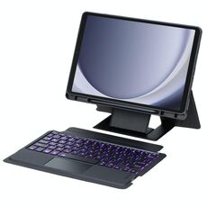 Per Samsung Galaxy Tab A9+ Supporto Galleggiante Removibile Retroilluminato Tastiera Tablet Custodia in Pelle con Touchpad (Nero)