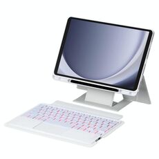 Per Samsung Galaxy Tab A9+ Supporto Galleggiante Removibile Retroilluminato Tastiera Tablet Custodia in Pelle con Touchpad (Bianco)