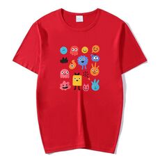 Maglietta a maniche corte in modal con scollo rotondo e stampa di simpatici mostri, stampa su richiesta, taglia: XXXL (rosso)