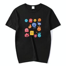 Maglietta a maniche corte in modal con scollo rotondo e stampa di simpatici mostri, stampa su richiesta, taglia: XXXXL (nero)